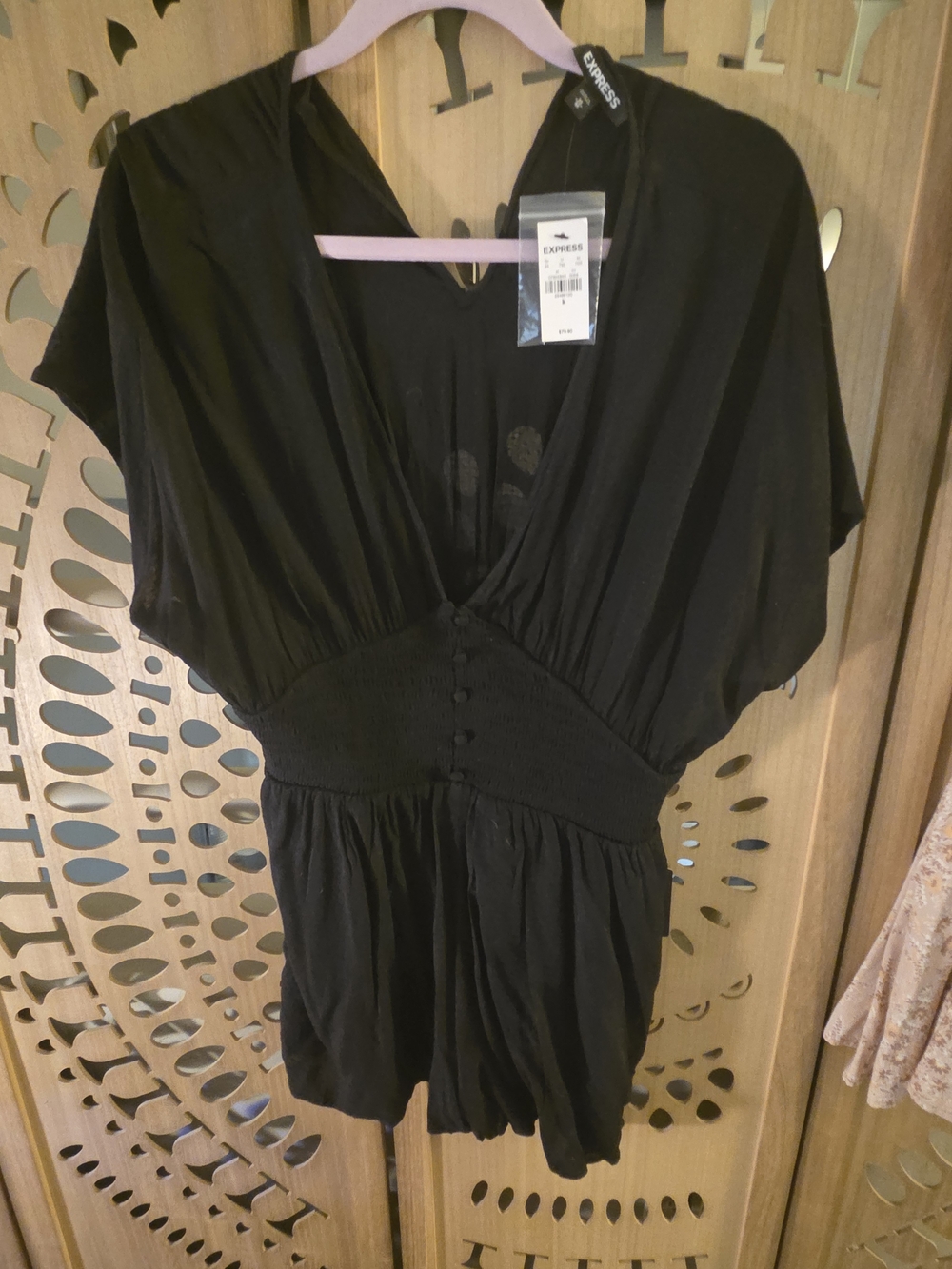 Express Black V-Neck Short Sleeve Romper for Women